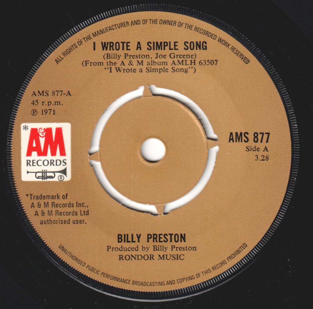 Billy Preston - I Wrote A Simple Song - 7 Inch