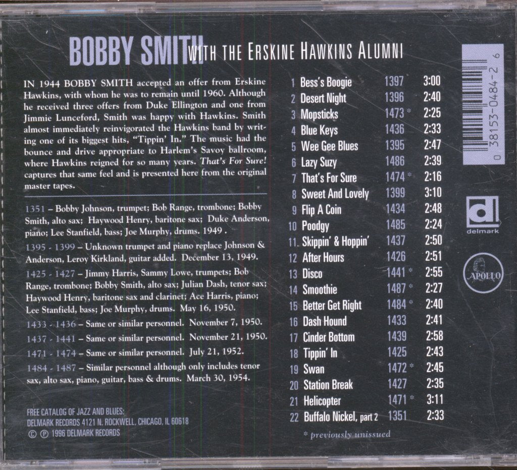 Bobby Smith with the Erskine Hawkins Alumni - That's For Sure - Cd