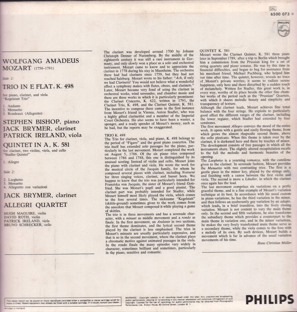 Stadler Quintet Kegelstatt Trio - Mozart - Lp