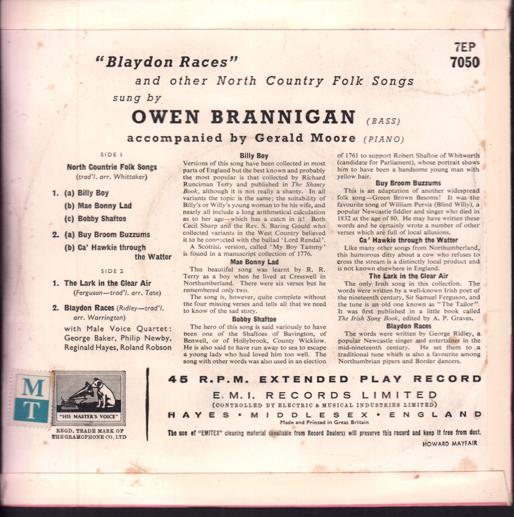 Owen Brannigan - Blaydon Races - 7 Inch