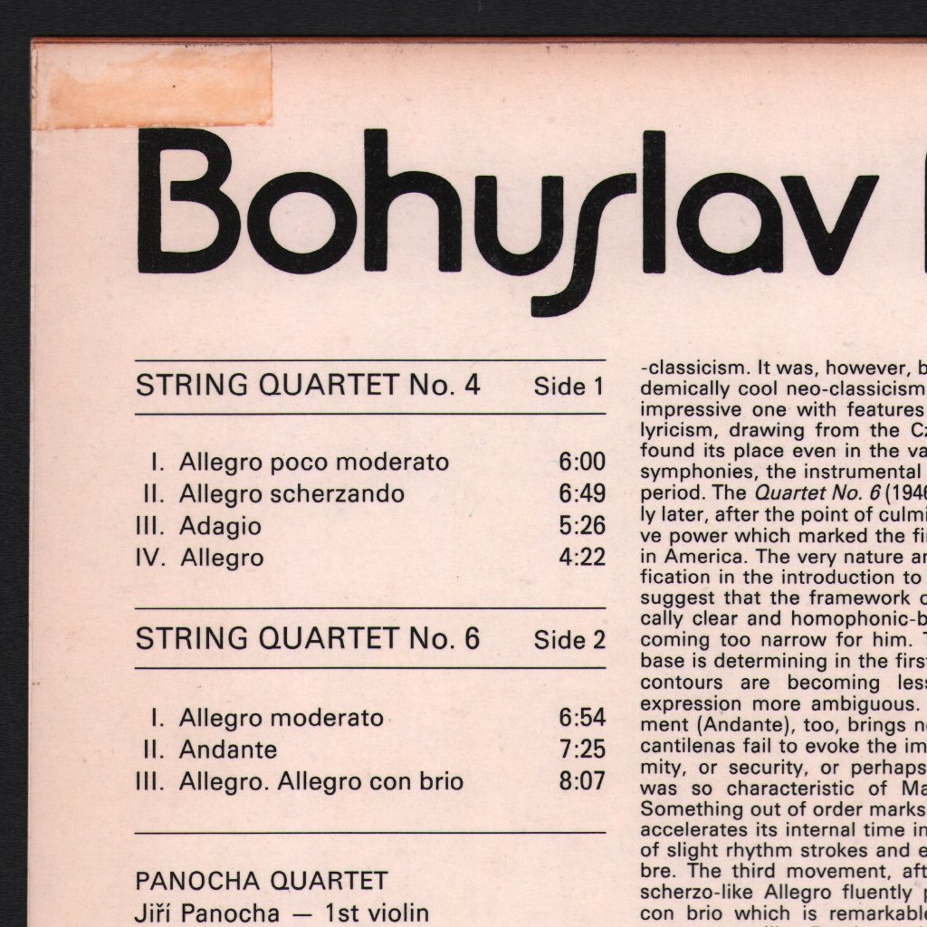 Panocha Quartet - Martinu - String Quartets Nos. 4 And 6 - Lp