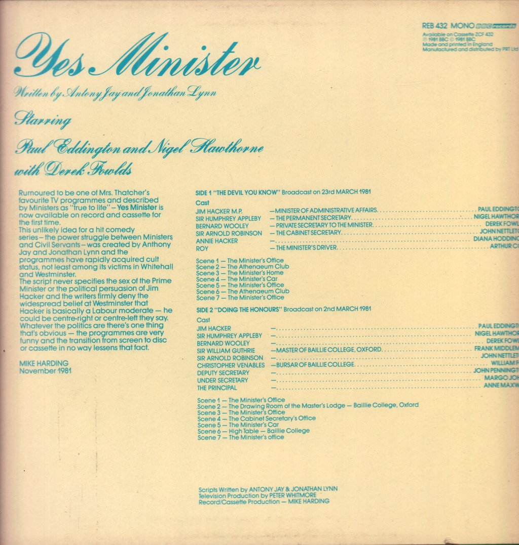 Yes Minister - Original Soundtrack From The Bbc Tv Series - Lp