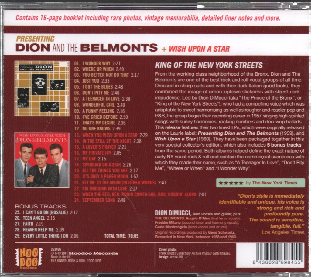 Dion & The Belmonts - Presenting Dion And The Belmonts Plus Wish Upon A Star - Cd