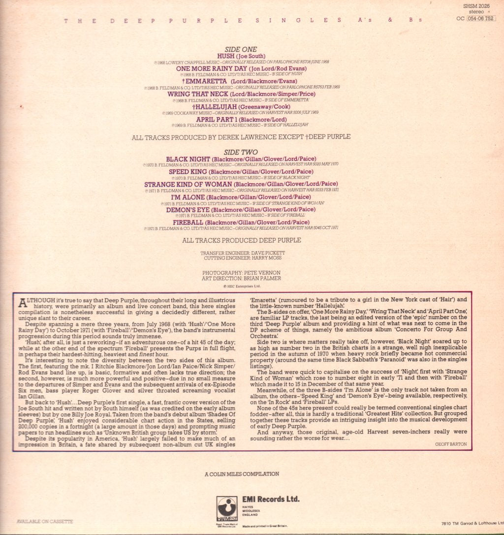 Deep Purple - Singles A's And B's - Lp
