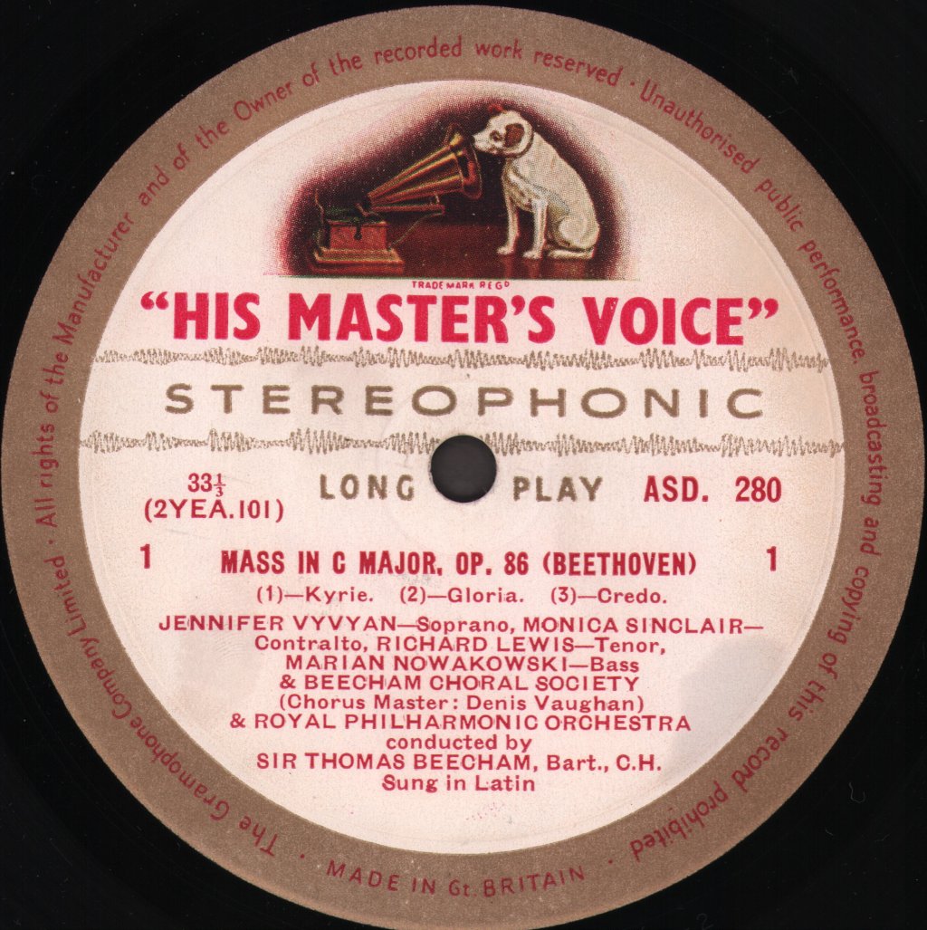 Sir Thomas Beecham / Beecham Choral Society / Royal Philharmonic Orchestra / Jennifer Vyvyan / Monica Sinclair - Beethoven - Mass In C Major, Op. 86 - Lp