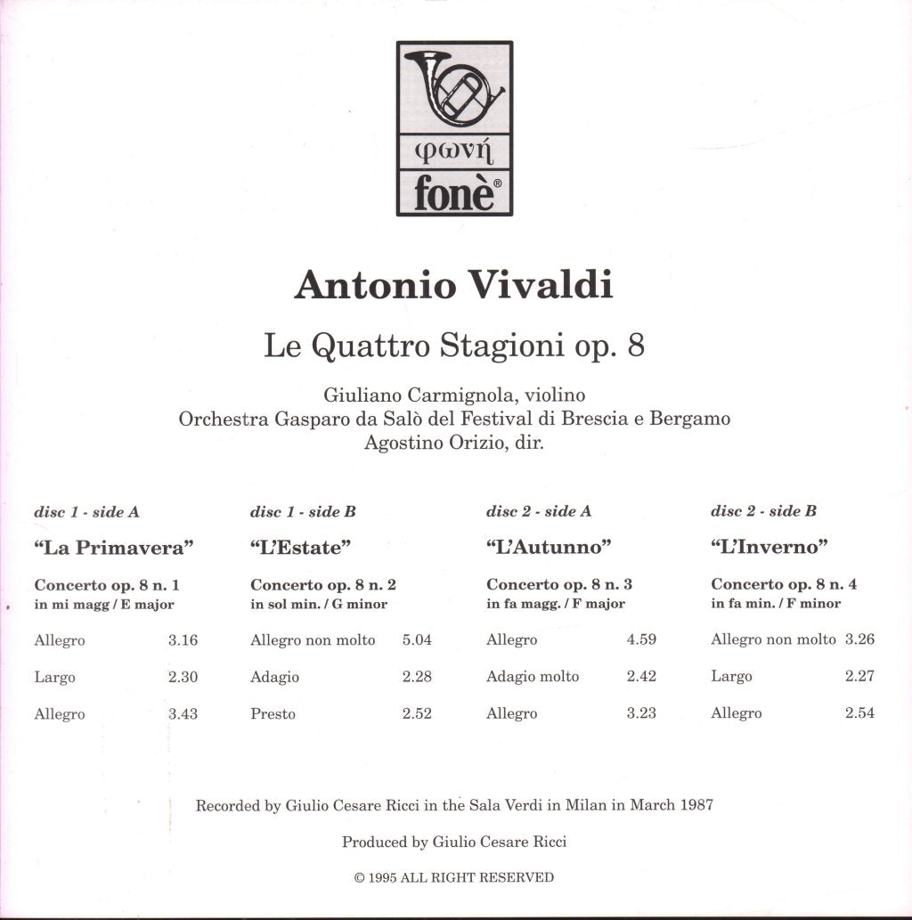 giuliano carmignola - vivaldi le quattro stagioni op. 8 - Double Lp