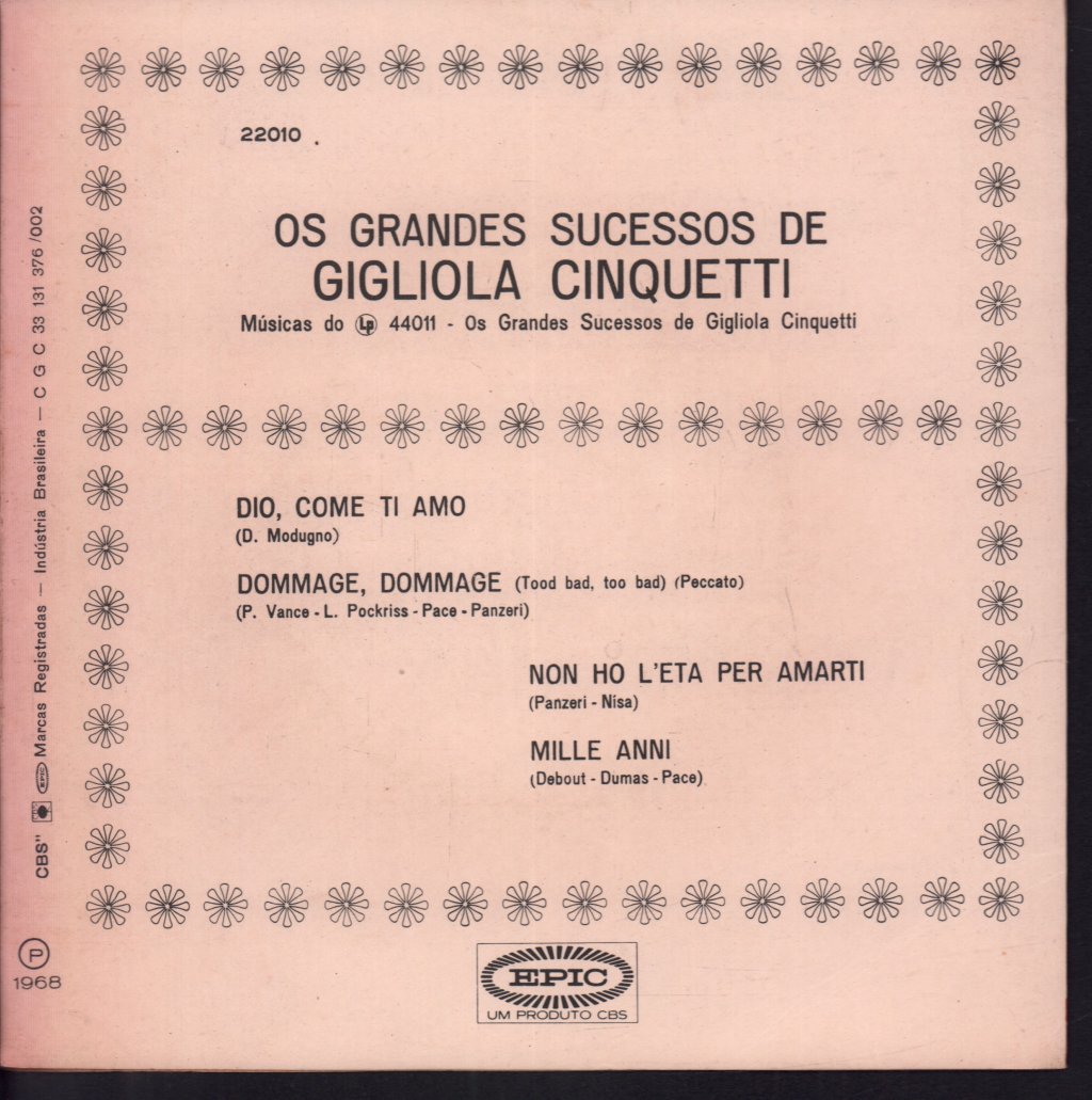 Gigliola Cinquetti - Os Grandes Sucessos De - 7 Inch