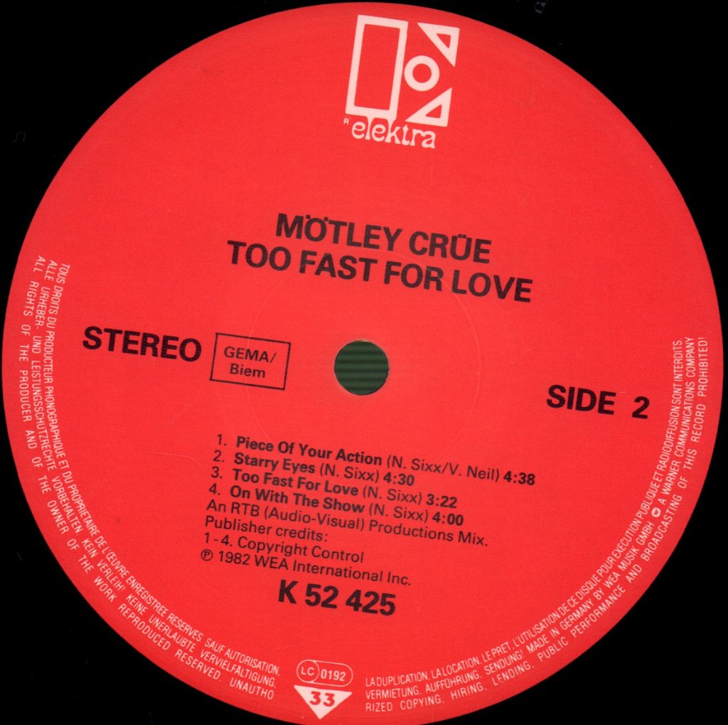 Motley Crue - Too Fast For Love - Lp