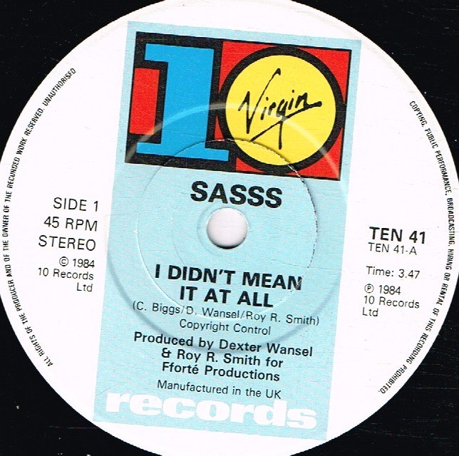 Sasss - I Didn't Mean It At All - 7 Inch