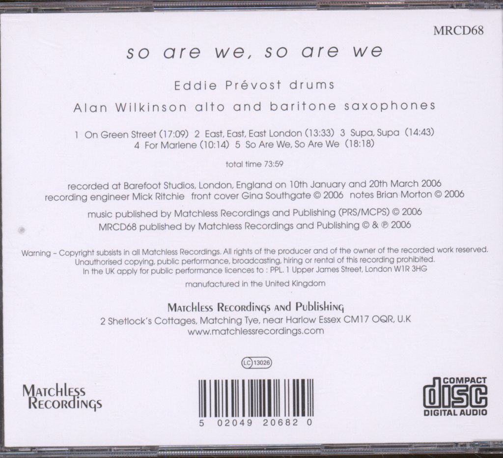 Eddie Prévost / Alan Wilkinson - So Are We, So Are We - Cd