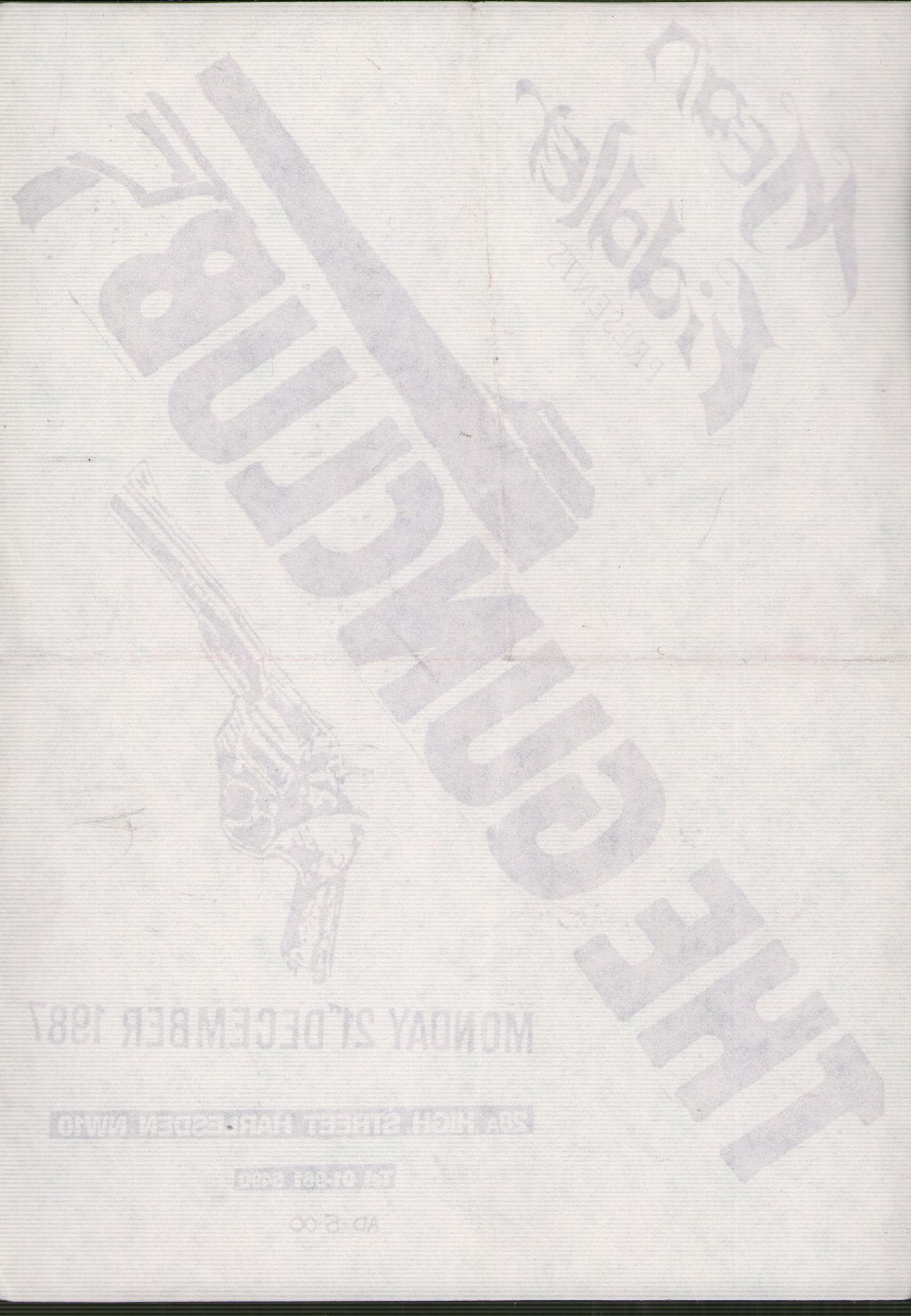 Gun Club - London Mean Fiddler 21/12/87 - Flyer