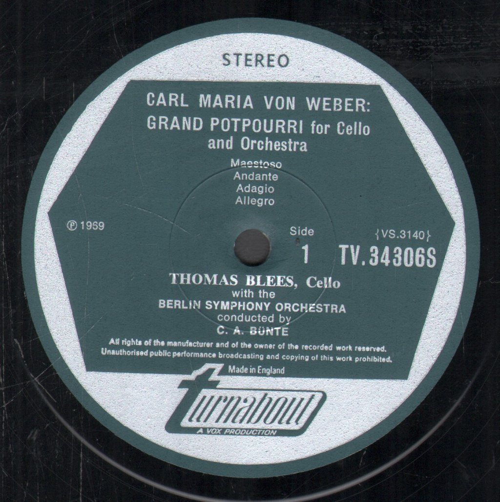 Thomas Blees / Berlin Symphony Orchestra - Carl Maria von Weber - Grand Potpourri For Cello & Orchestra, Op. 20 / Franz Danzi - Cello Concerto In E Minor - Lp