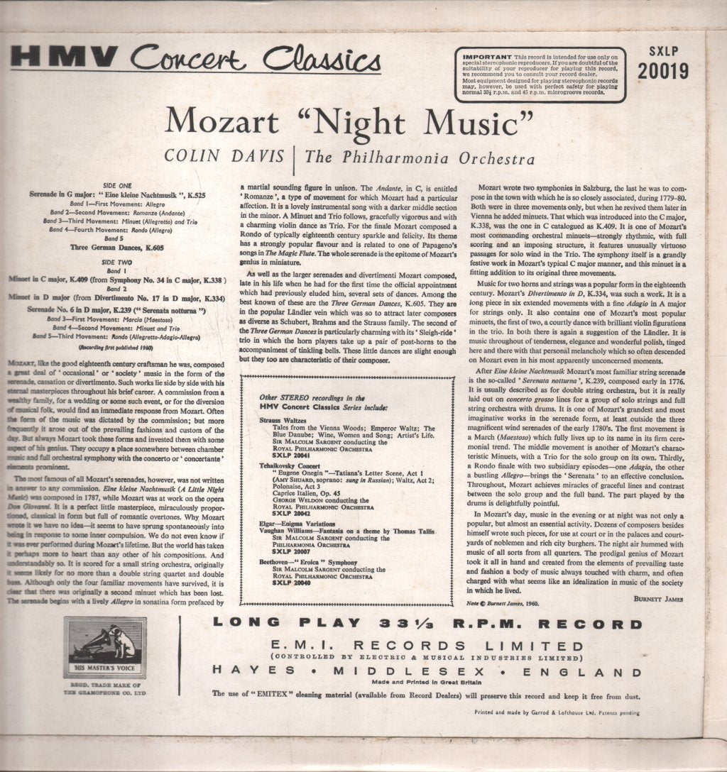Colin Davis / Philharmonia Orchestra - Mozart - Night Music - Lp