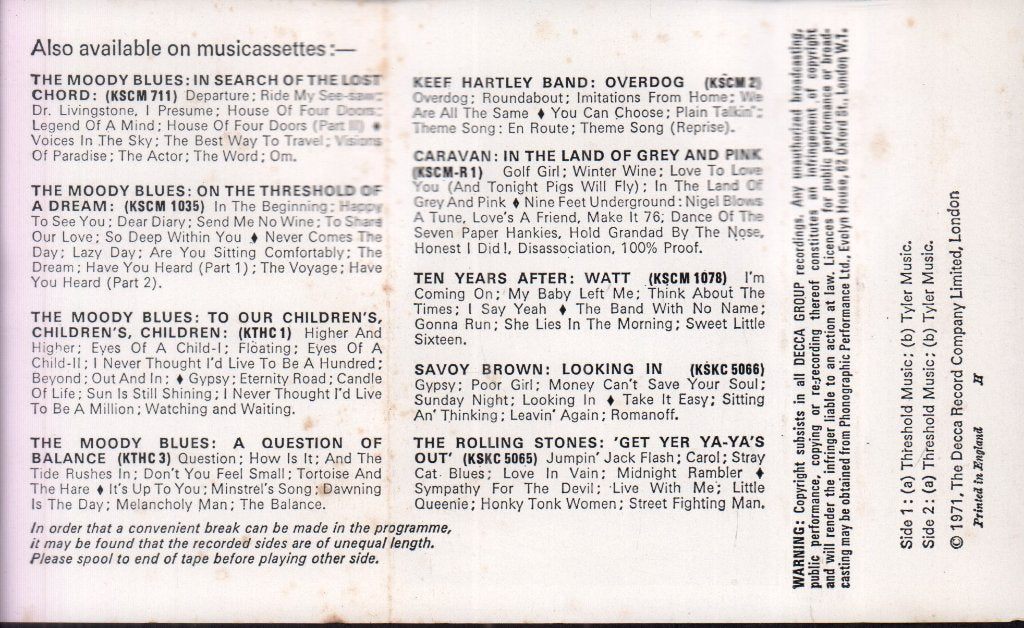 Moody Blues - Every Good Boy Deserves Favour - Cassette