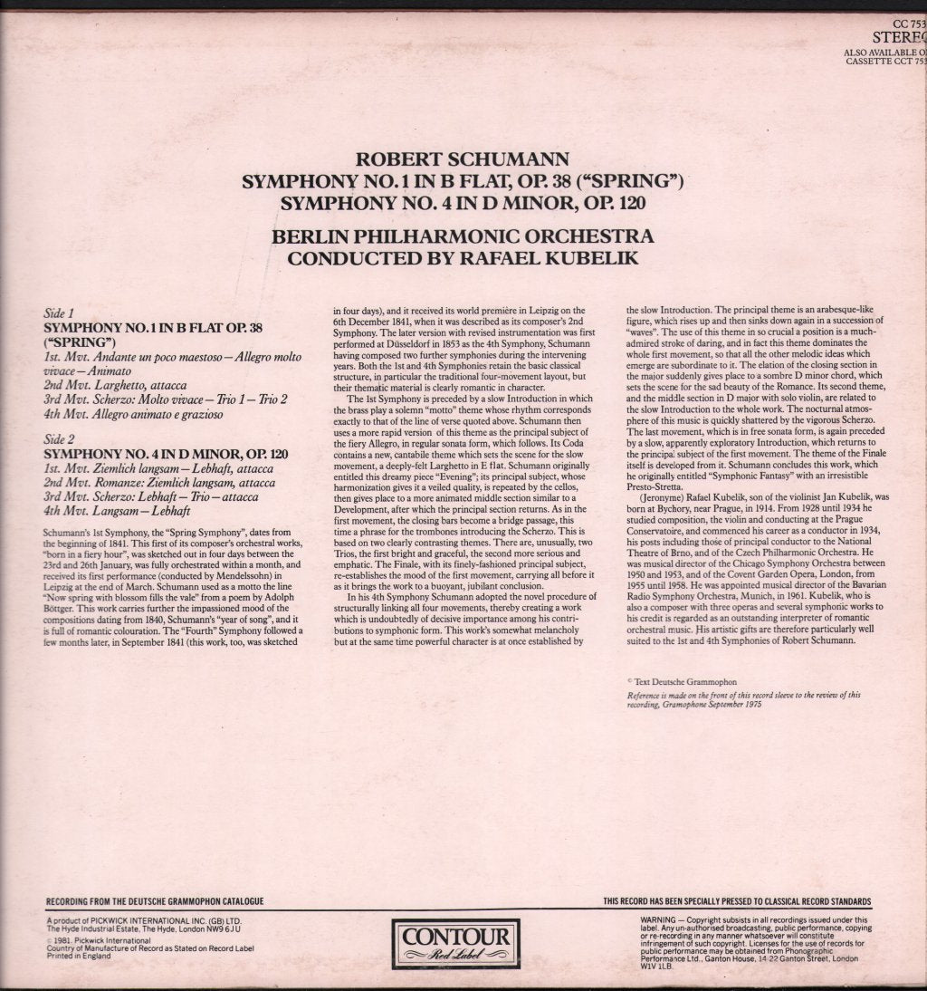 Rafael Kubelik / Berlin Philharmonic Orchestra - Schumann - Symphonies No 1 In B Flat, Op. 38 ("Spring") / No 4 In D Minor, Op. 120 - Lp