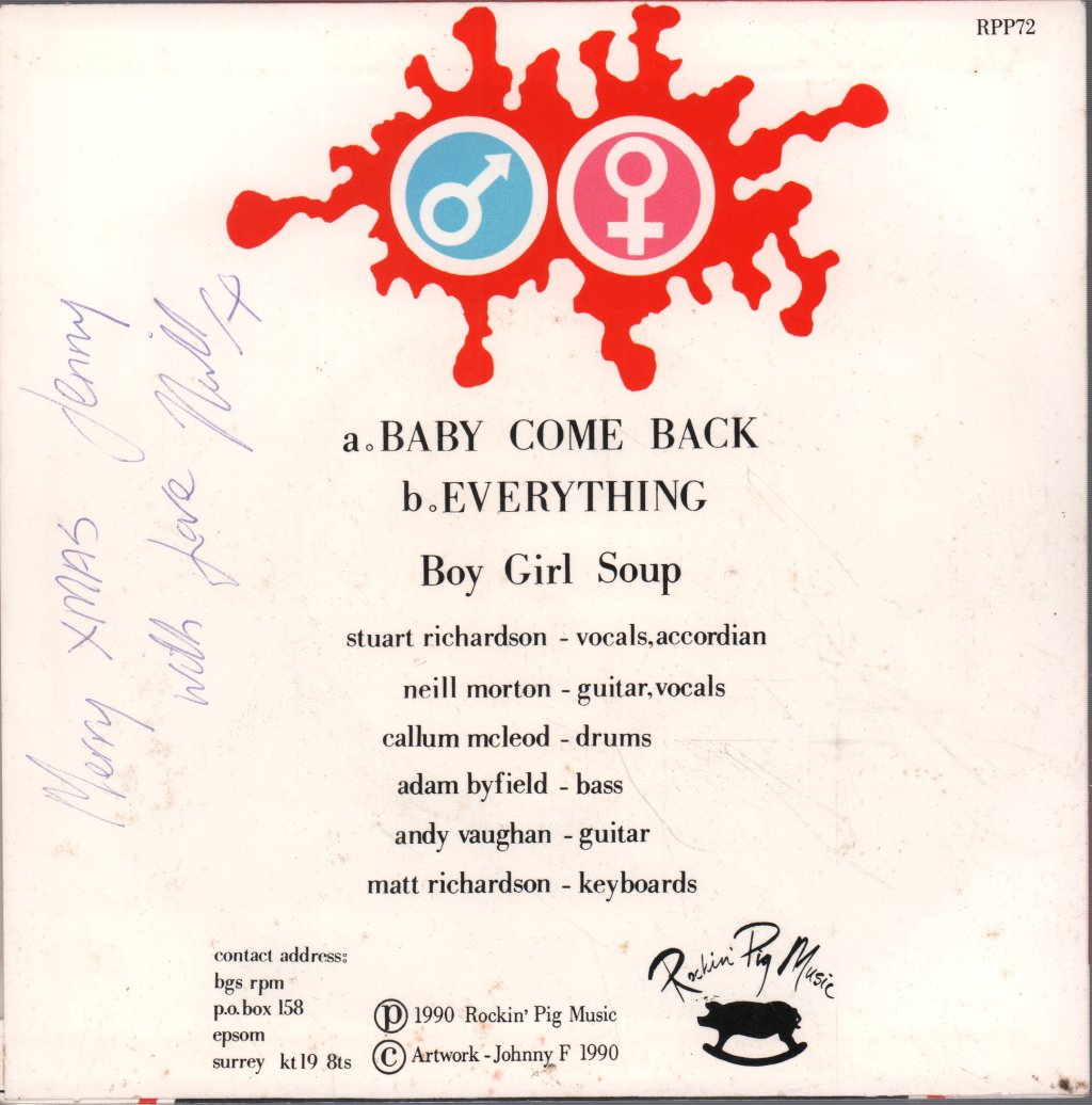 Boy Girl Soup - Baby Come Back - 7 Inch