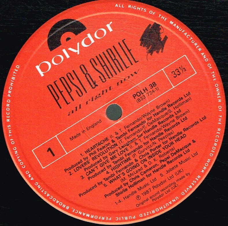 Pepsi And Shirlie - All Right Now - Lp
