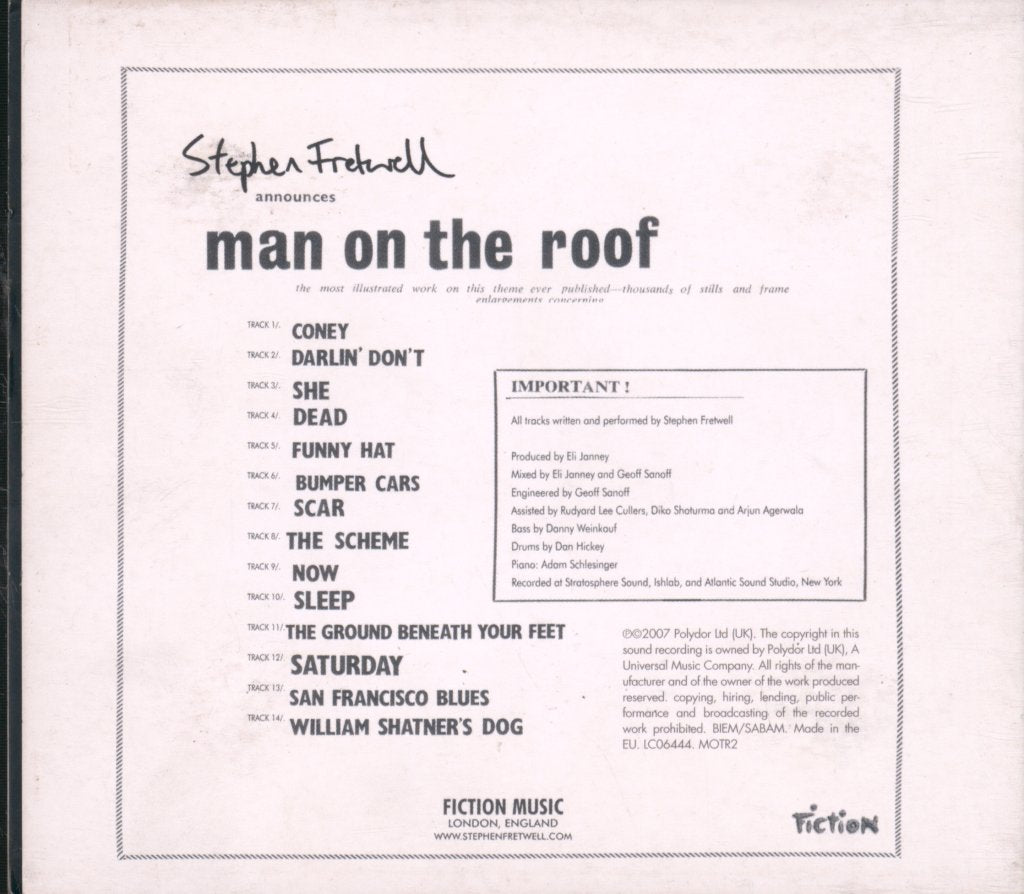 Stephen Fretwell - Announces Man On The Roof - Cd