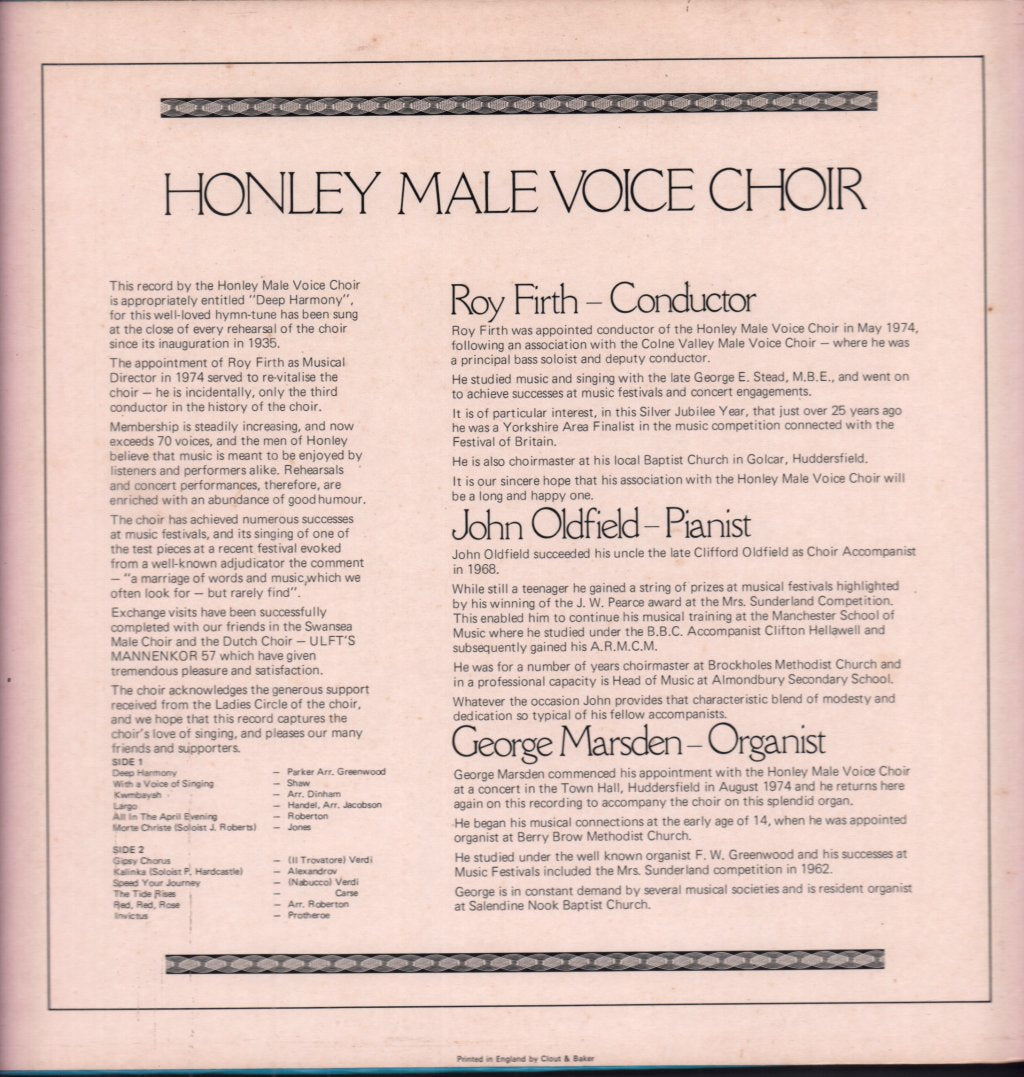 Honley Male Voice Choir - Deep Harmony - Lp