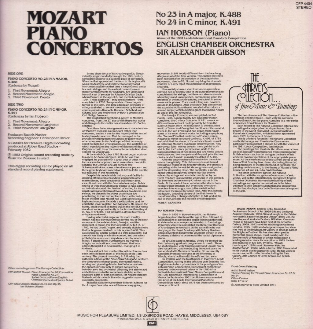 Ian Hobson / English Chamber Orchestra - Mozart Piano Concertos - Lp