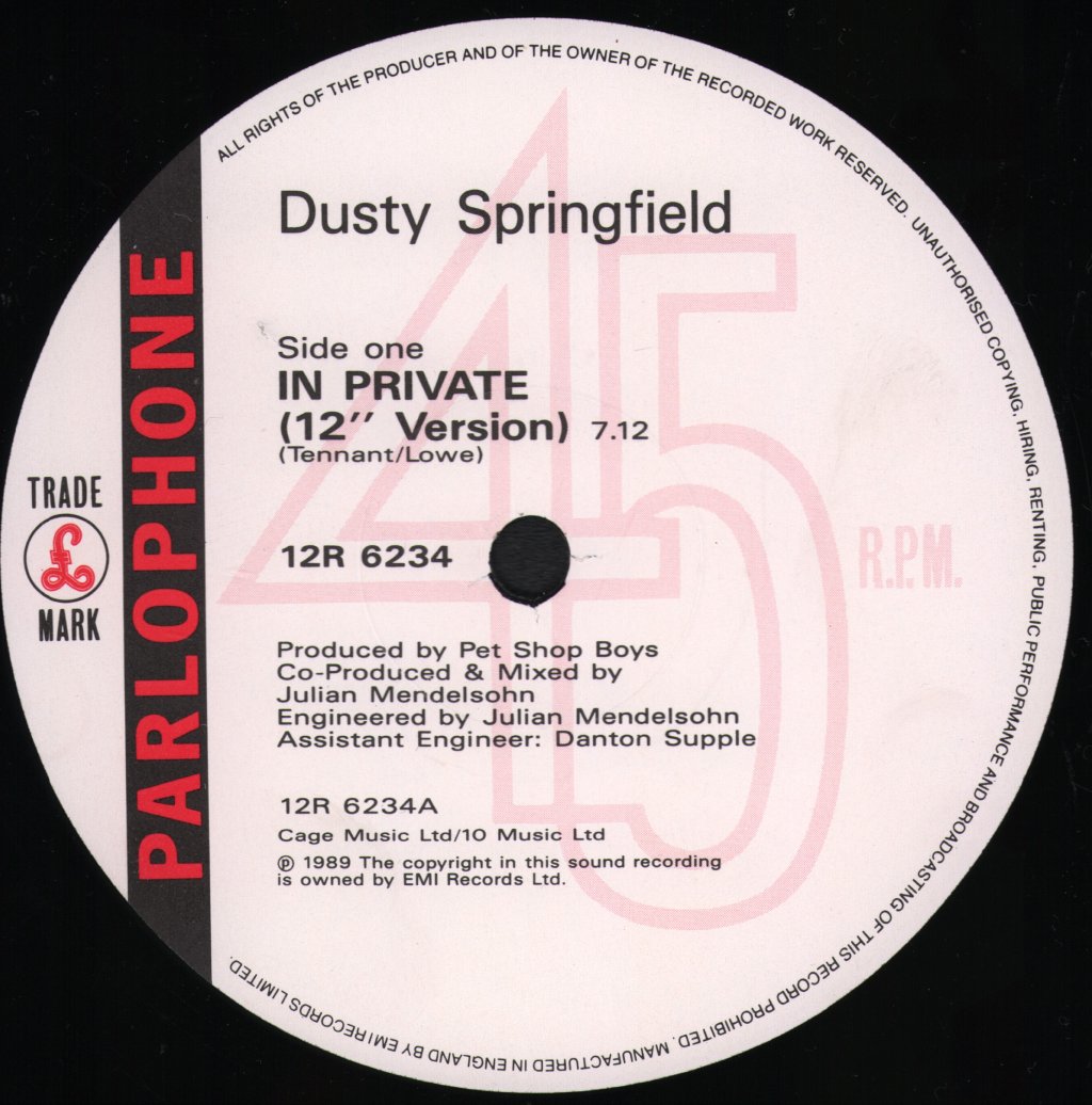 Dusty Springfield - In Private - 12 Inch