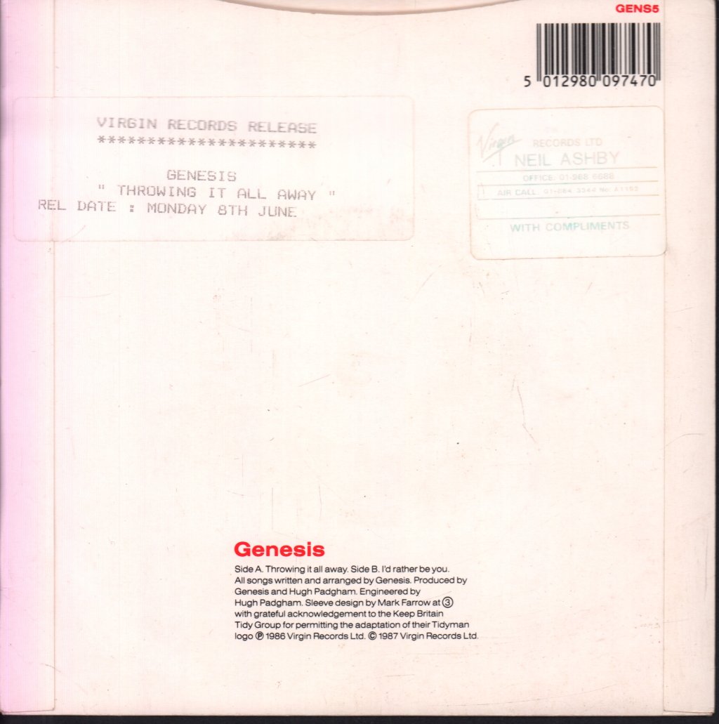 Genesis - Throwing It All Away - 7 Inch