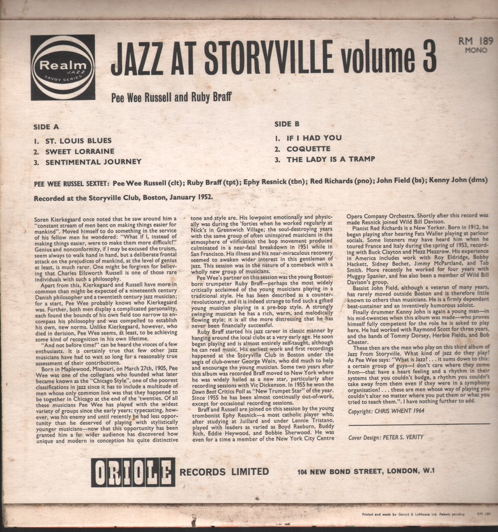 Peewee Russell and Ruby Braff - Jazz At Storyville Volume 3 - Lp