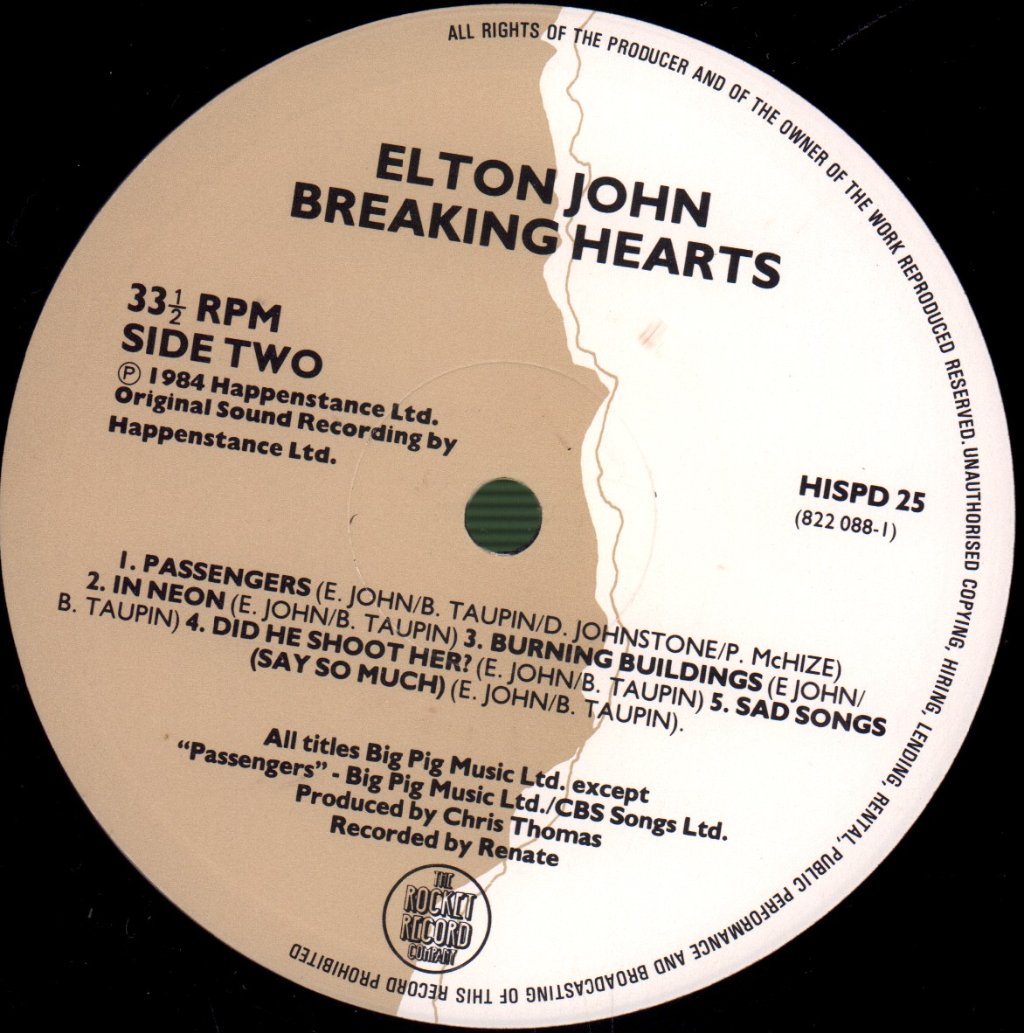 Elton John - Breaking Hearts - Lp