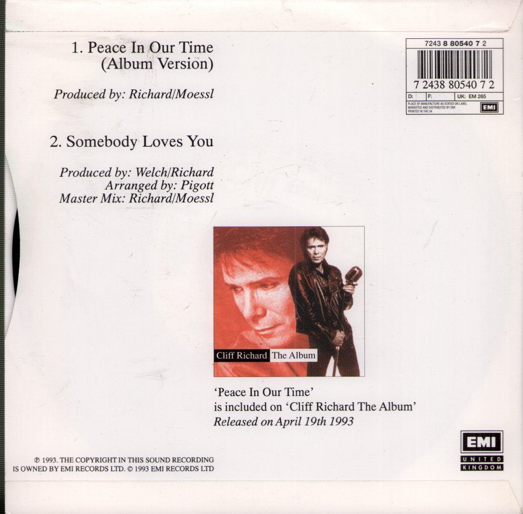 Cliff Richard - Peace In Our Time - 7 Inch