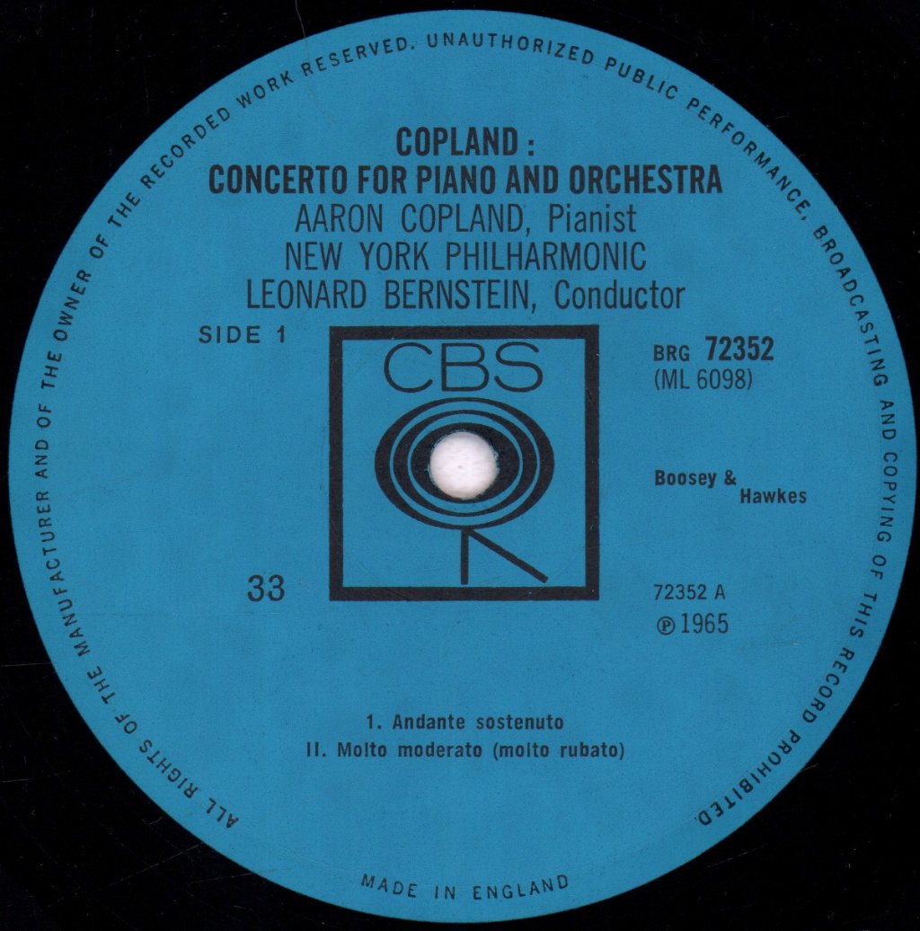 leonard Bernstein Conducts Copland New York Philharmonic - Piano Concerto Music For The Theatre - Lp