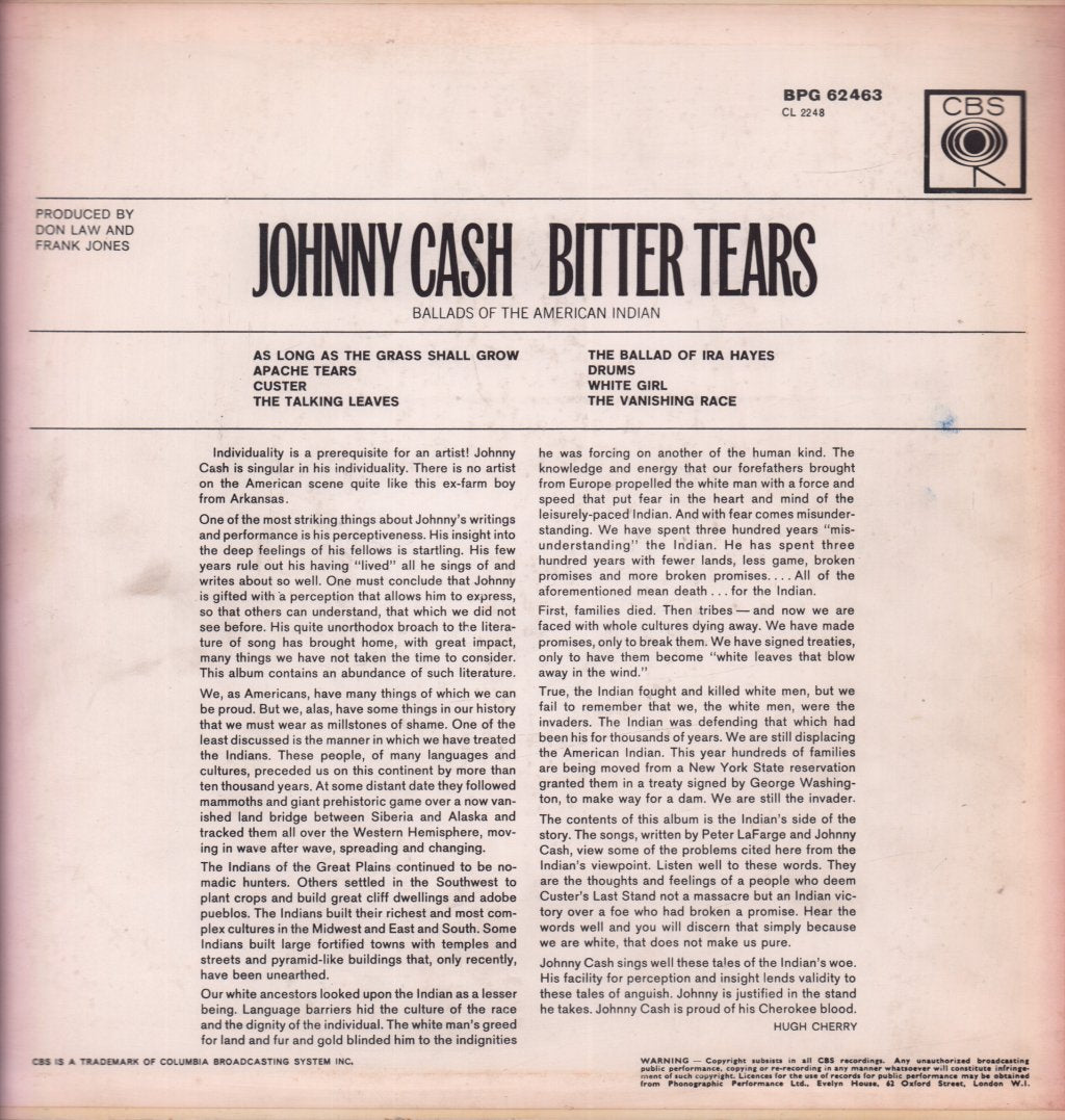 Johnny Cash - Bitter Tears - Lp