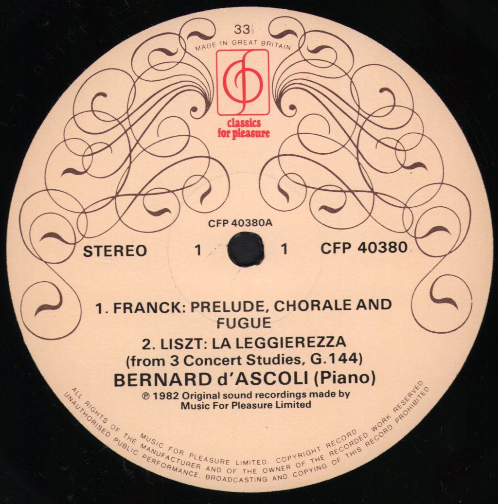 Bernard D'Ascoli - Bernard D'Ascoli Plays Liszt And Franck - Lp