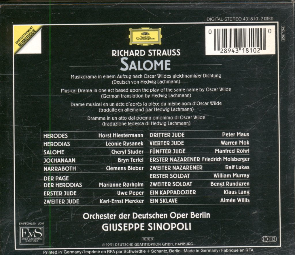 Orchester Der Deutschen Oper Berlin, Giuseppe Sinopoli - Richard Strauss - Salome - Double Cd