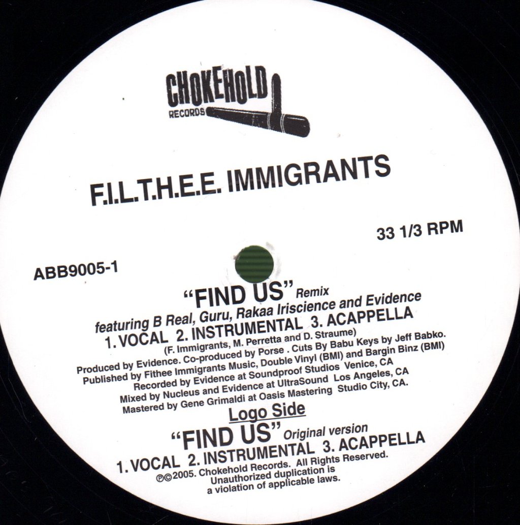 Filthee Immigrants - Find Us - 12 Inch