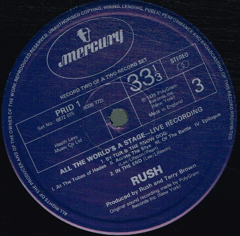 Rush - All The World's A Stage - Double Lp