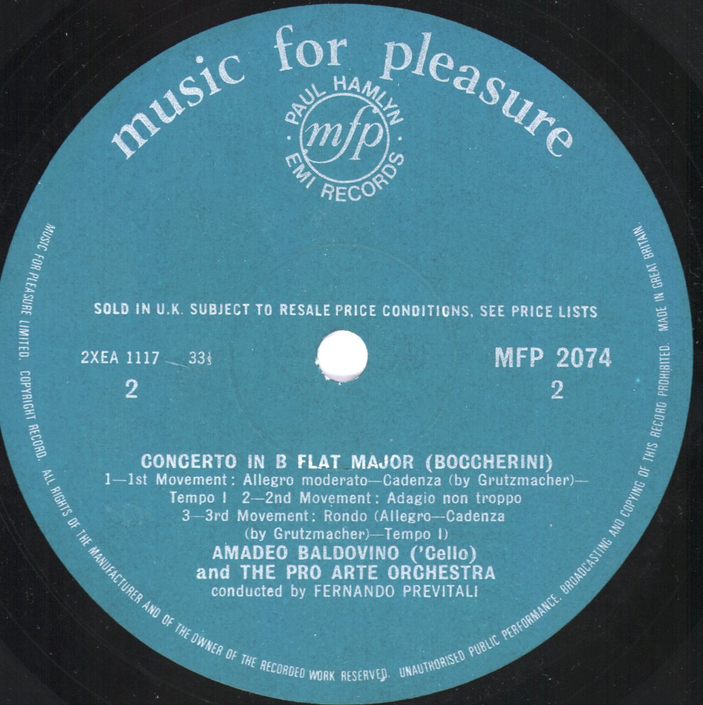 Amadeo Baldovino / Pro Arte Orchestra - Haydn - Cello Concerto in D Major, Opus 101 / Boccherini - Cello Concerto in B Flat Major - Lp