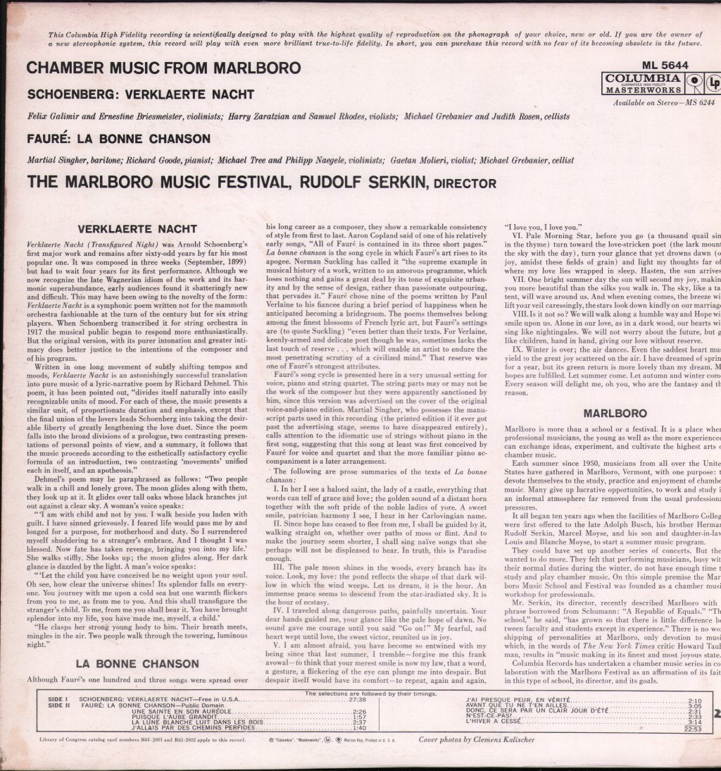 Various Artists - Chamber Music From Marlboro - Lp