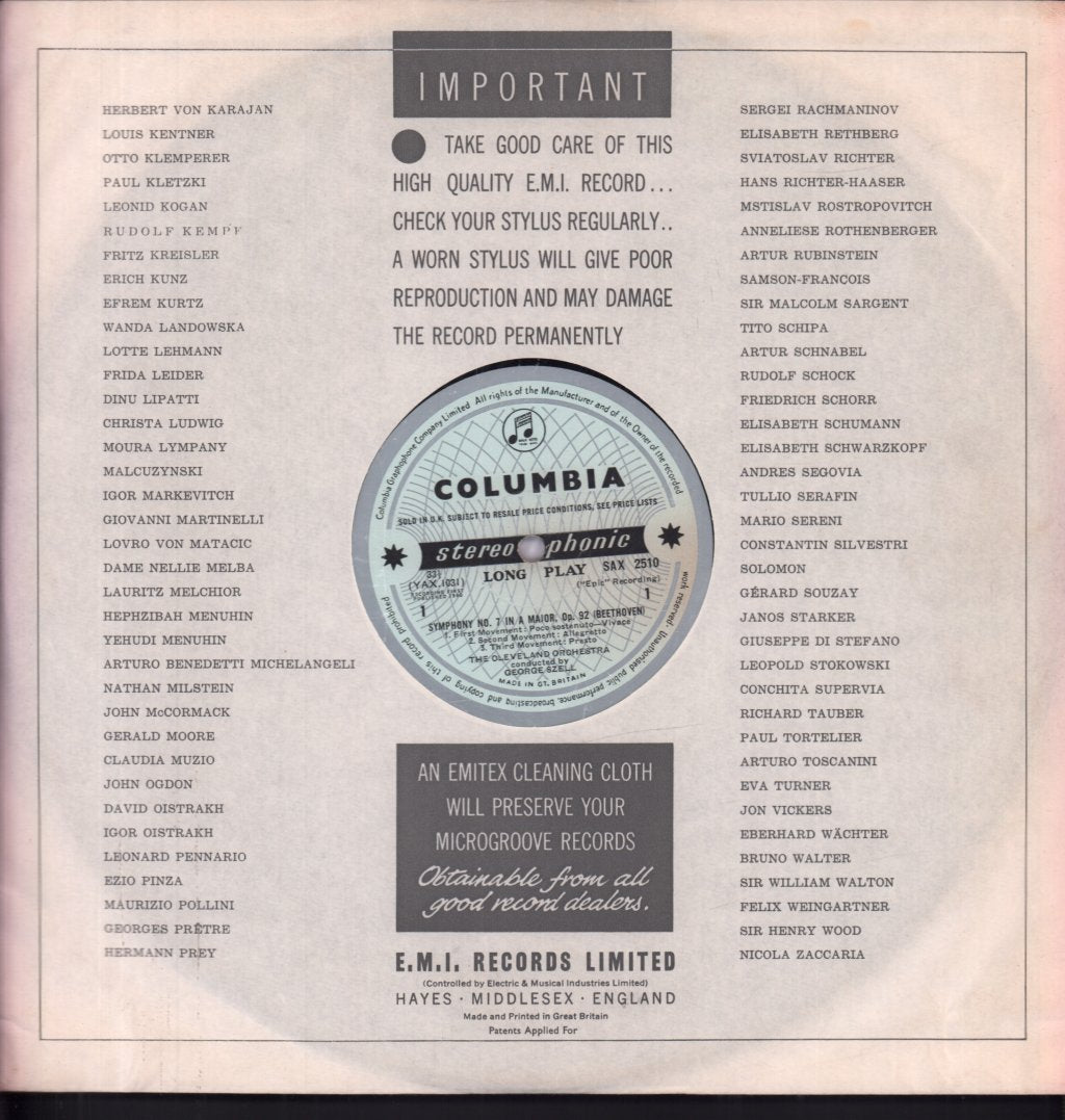 George Szell And The Cleveland Orchestra - Beethoven Symphony No.7 In A Mjor Op.92 - Lp