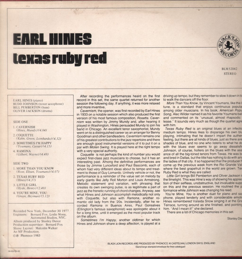 Earl Hines - Texas Ruby Red - Lp