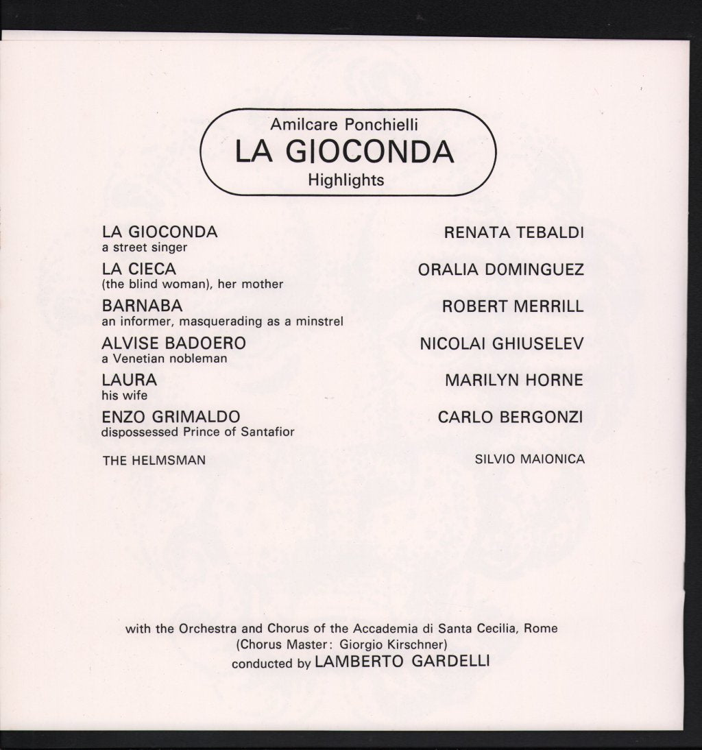 Renata Tebaldi / Carlo Bergonzi / Marilyn Horne / Robert Merrill / Nicola Ghiuselev - Ponchielli - La Gioconda - Highlights - Lp