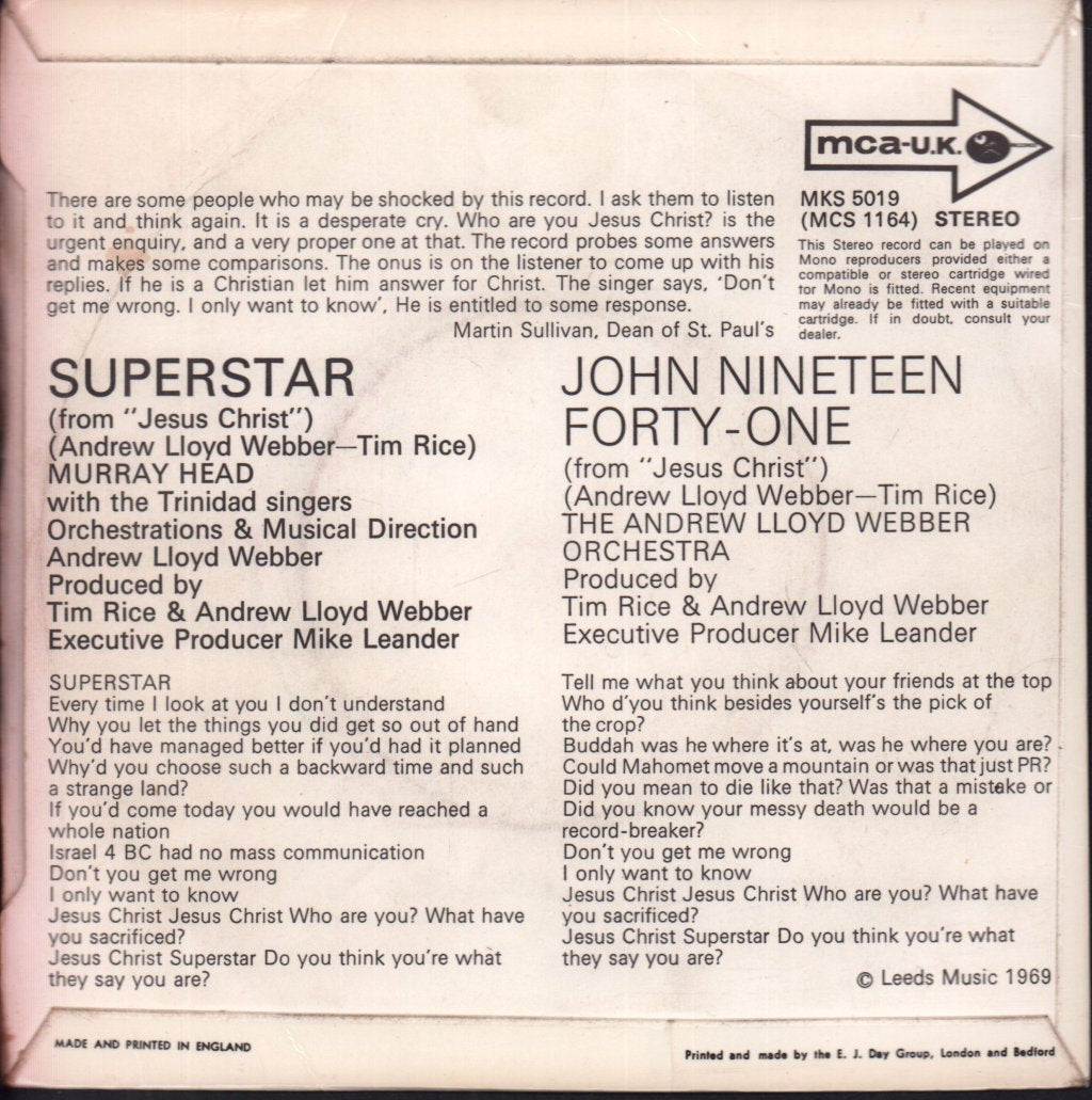 Murray Head - Superstar - 7 Inch