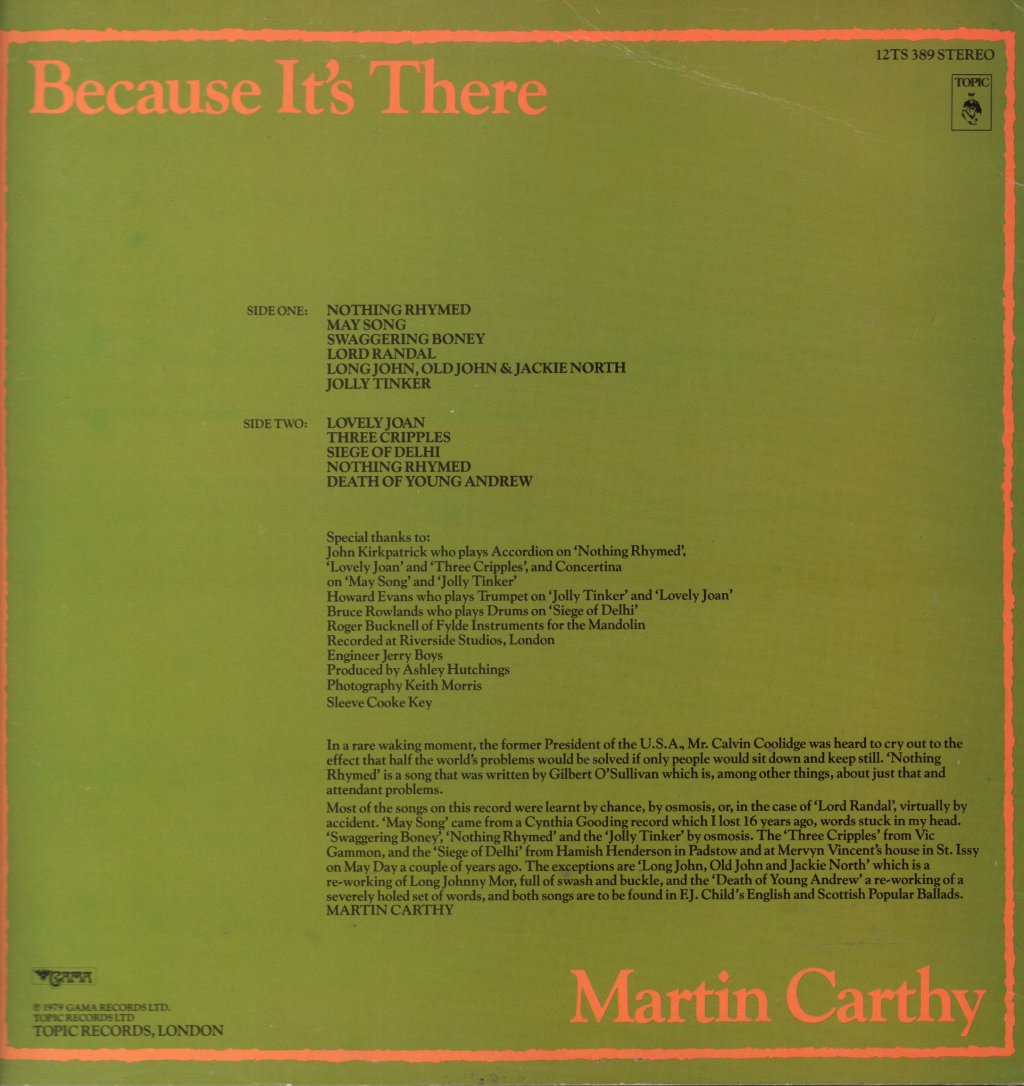 Martin Carthy - Because It's There - Lp
