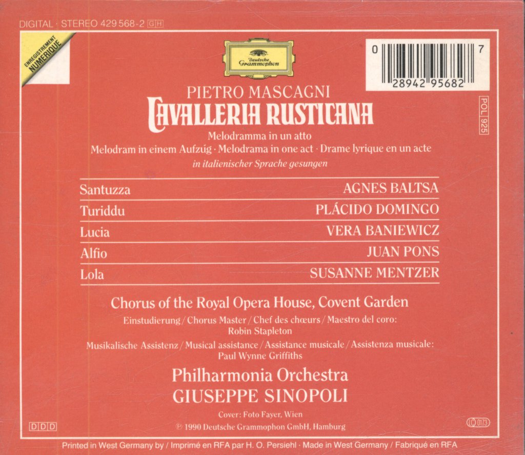 Giuseppe Sinopoli, Philharmonia Orchestra - Cavalleria Rusticana - Cd