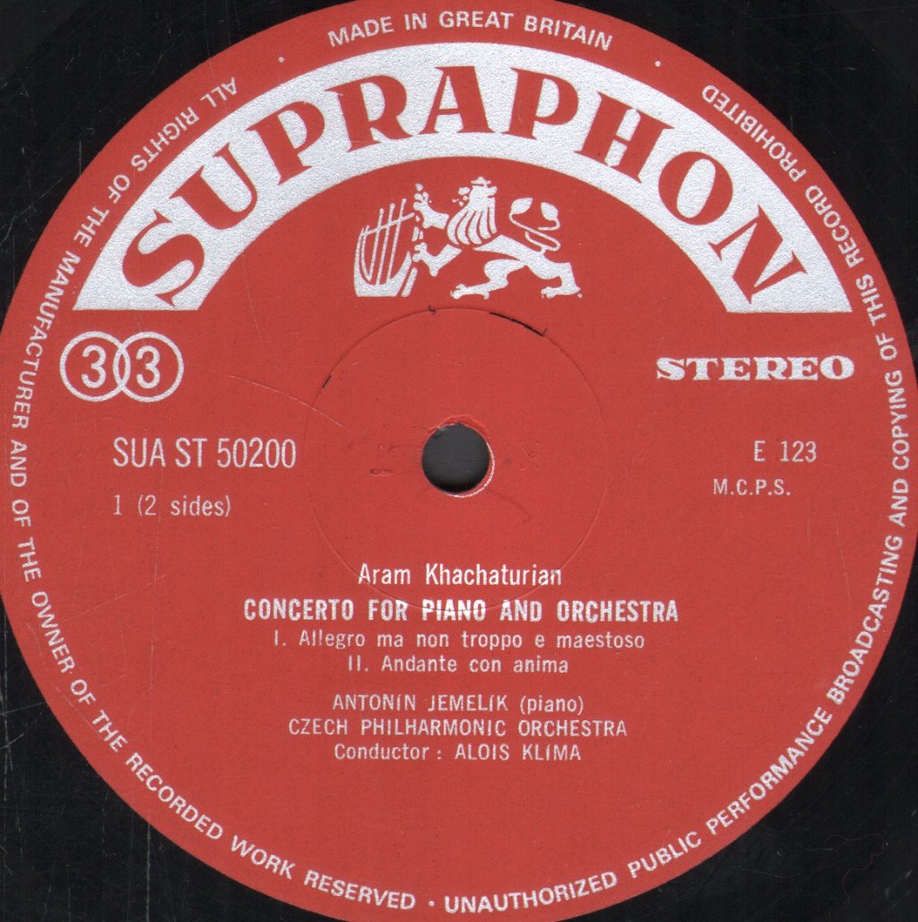 Antonin Jemelik / Czech Philharmonic Orchestra / Alois Klima - Aram Khatchaturian - Concerto For Piano And Orchestra - Lp