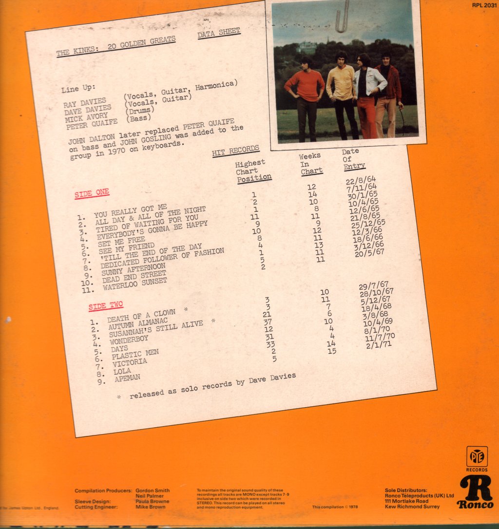 Kinks - 20 Golden Greats - Lp