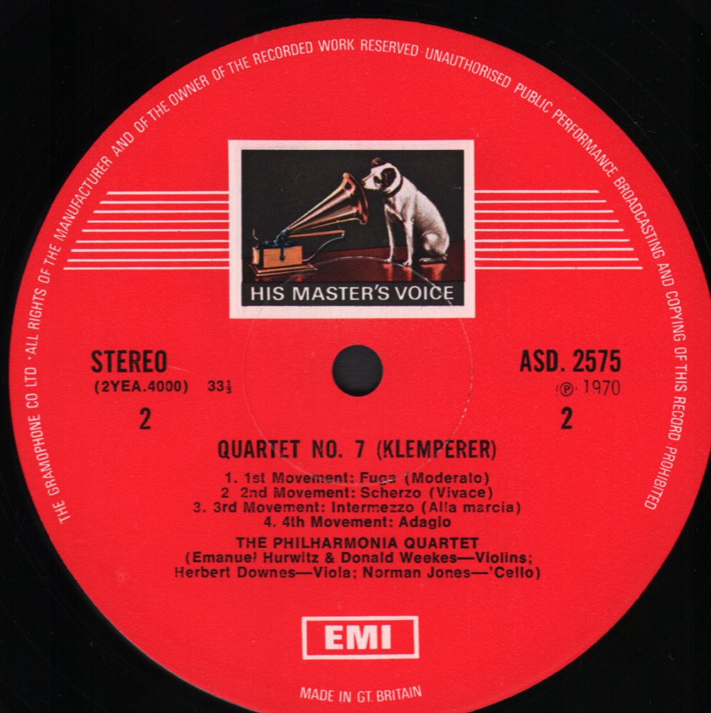 Otto Klemperer - Otto Klemperer's Symphony No. 2 / String Quartet No. 7 - Lp