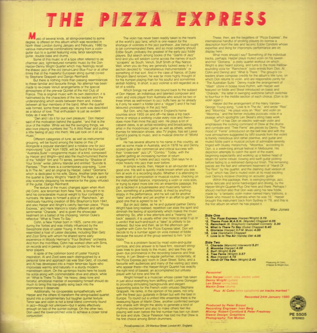 Don Harper & Denny Wright Quartet With Al Cohn - Pizza Express - Lp