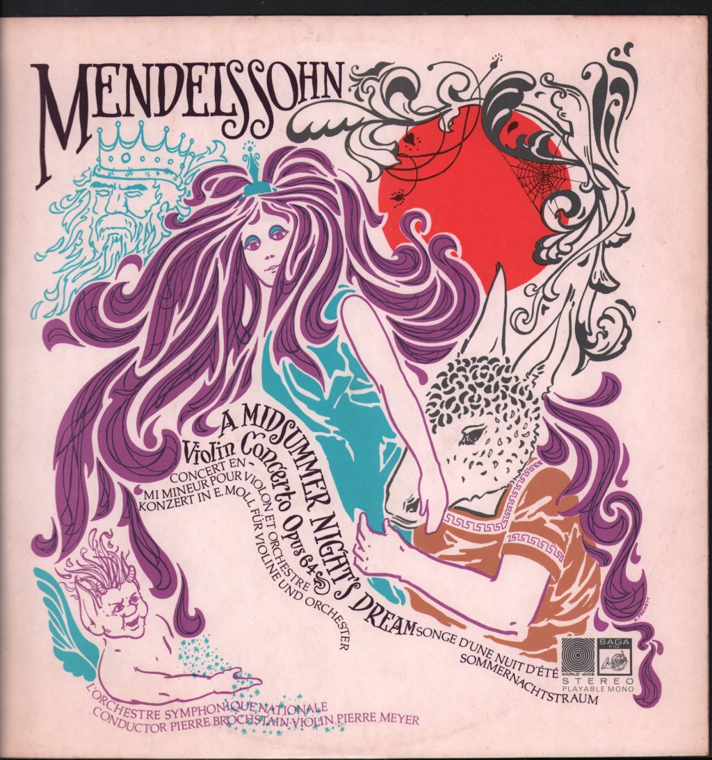 Pierre Meyer / L'Orchestre Symphonique Nationale / Pierre Brochstain - Mendelssohn - A Midsummer Nights Dream / Violin Concerto Opus 64 - Lp