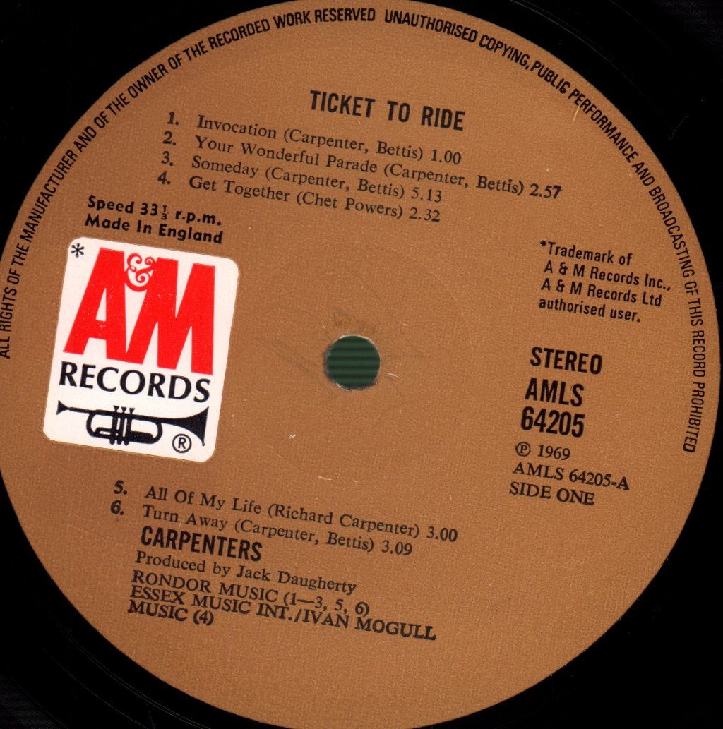Carpenters - Ticket To Ride - Lp