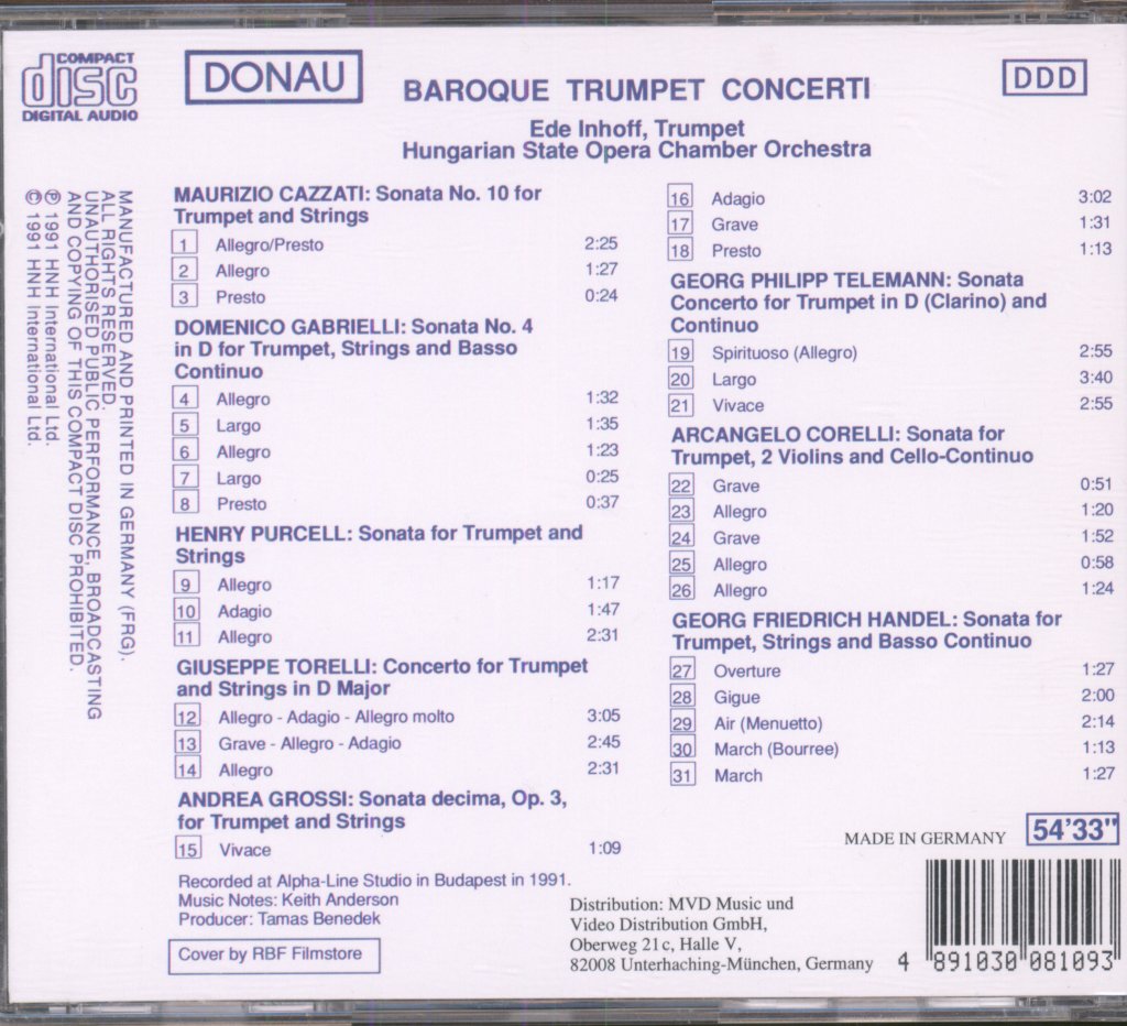 EDE INHOFF, Hungarian State Opera Chamber Orchestra - Baroque Trumpet Concerti - Cd
